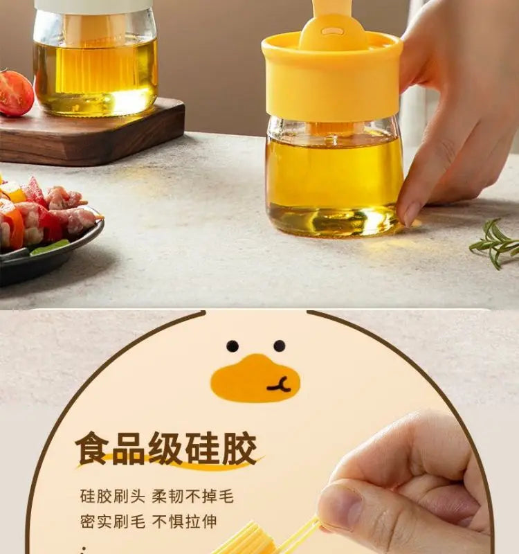 Oil Brush Bottle, Glass Oil Bottle Brush, Household with Lid, Oil Control, Barbecue, Baking, Pancake Oil Brush