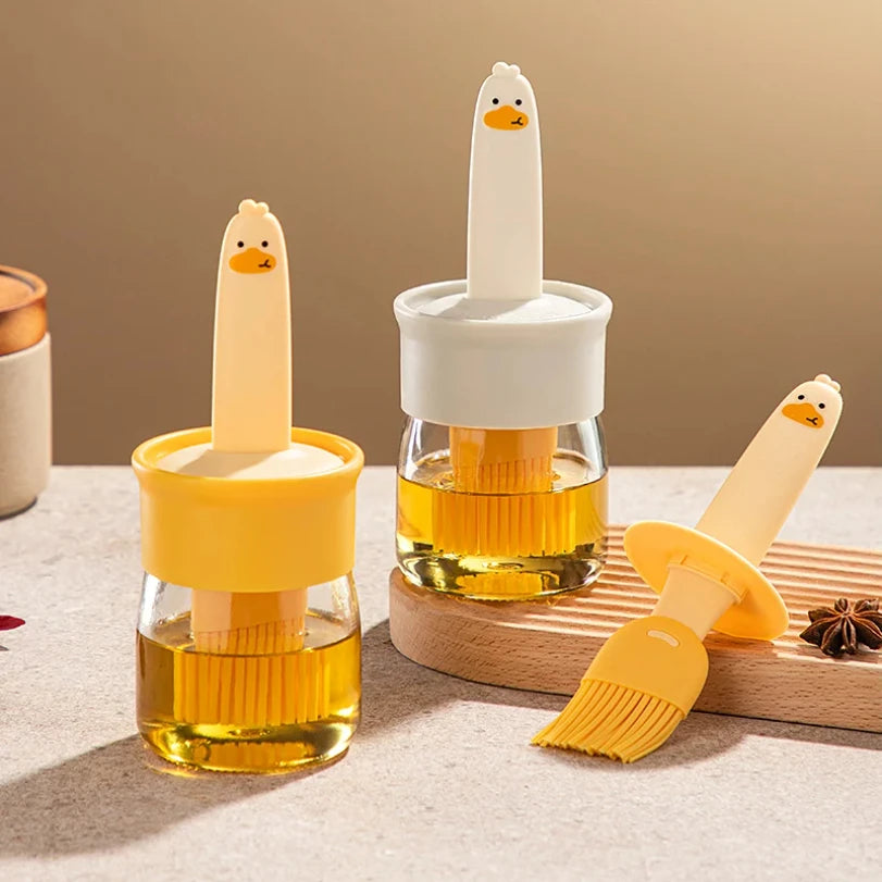 Oil Brush Bottle, Glass Oil Bottle Brush, Household with Lid, Oil Control, Barbecue, Baking, Pancake Oil Brush