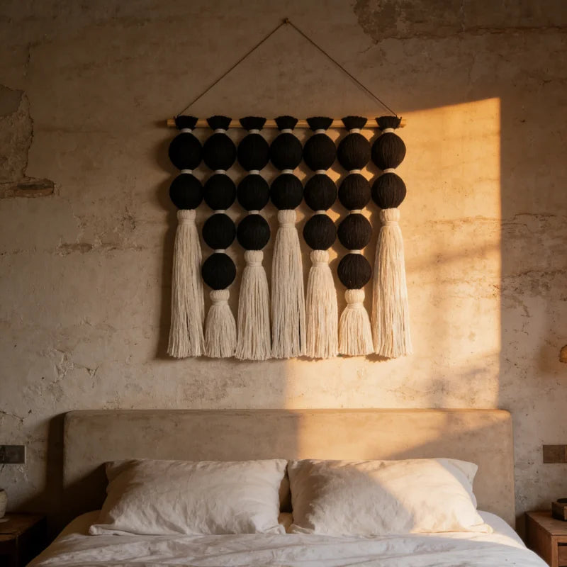 Large Macrame Wall Hanging Cotton Rope Ball Design Tassel Wall Art Wall Decor for Living Room Bedroom