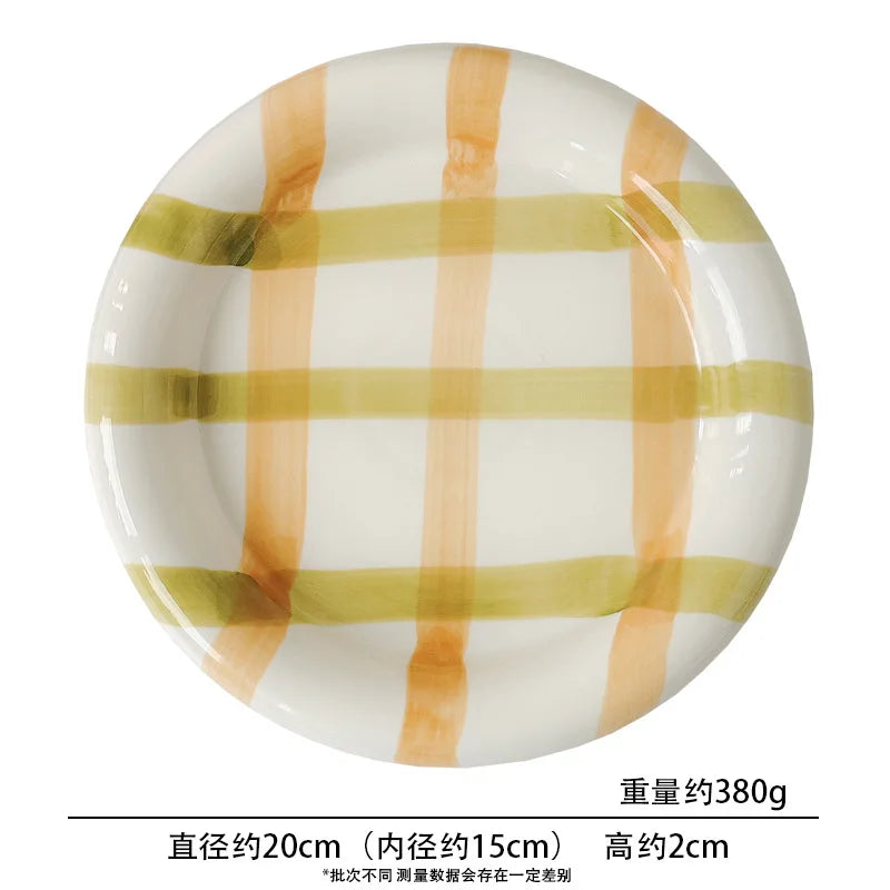 European-style White Ink Ceramic Plate Tableware Main Course Kitchenware Household Western-style Round Plate Decorative Plate