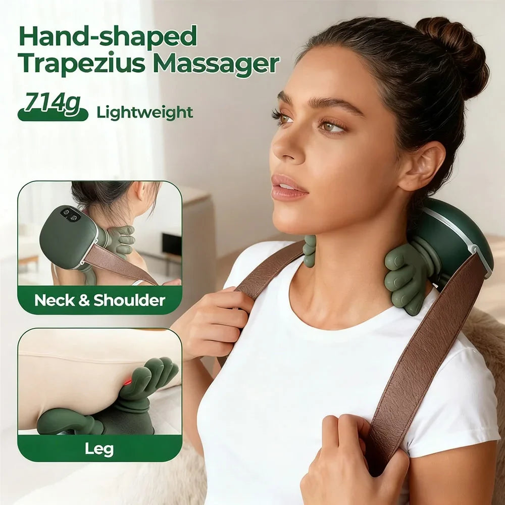 Wireless 4D Neck & Shoulder Massager – Bionic Finger Cervical & Trapezius Kneading Device