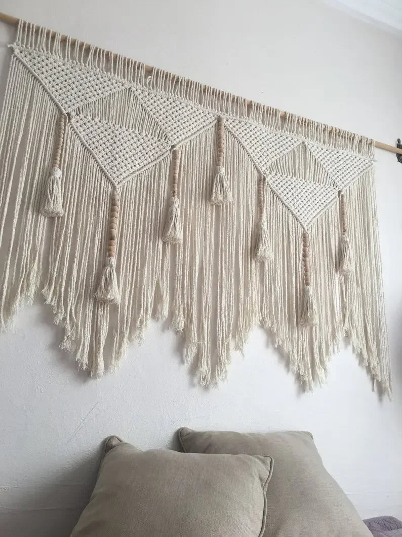 Bohemian Hand-Woven Tapestry Curtains Leaf Pattern Tassel Sofa Bedside Background Wall Hanging Room Decoration Curtain Tapestry