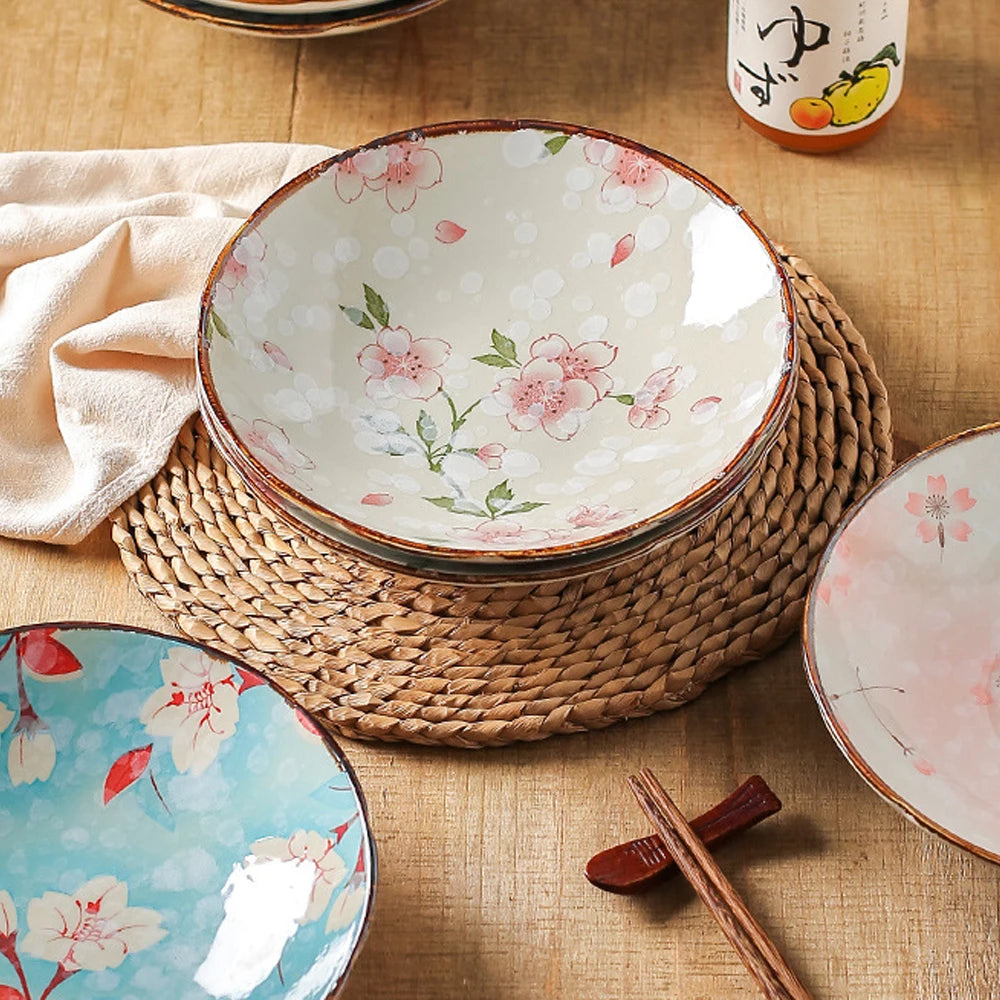 7.4inch Ceramic Dinner Plates Japanese Retro Deep Round Plate Dinner Plates Pasta Plate Kitchen Tableware Microwave Oven Bakware