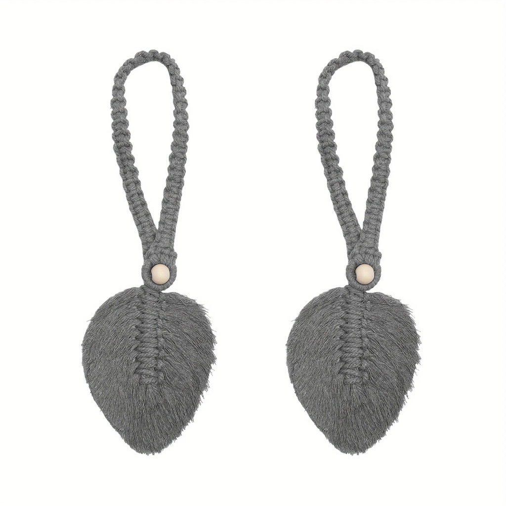 2pcs Stylish Woven Hemp Rope Leaf Design Curtain Tiebacks