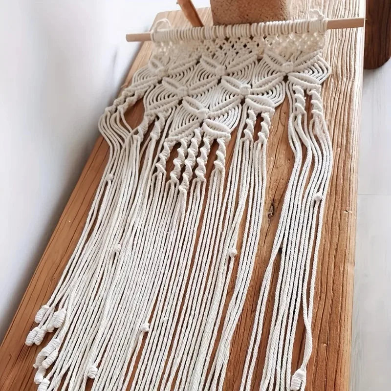 1pcs Polyester-Cotton Macrame Wall Hanging with Fringe Clover Diamond Grid Pattern for Home Decor Fashionable Room Decoration