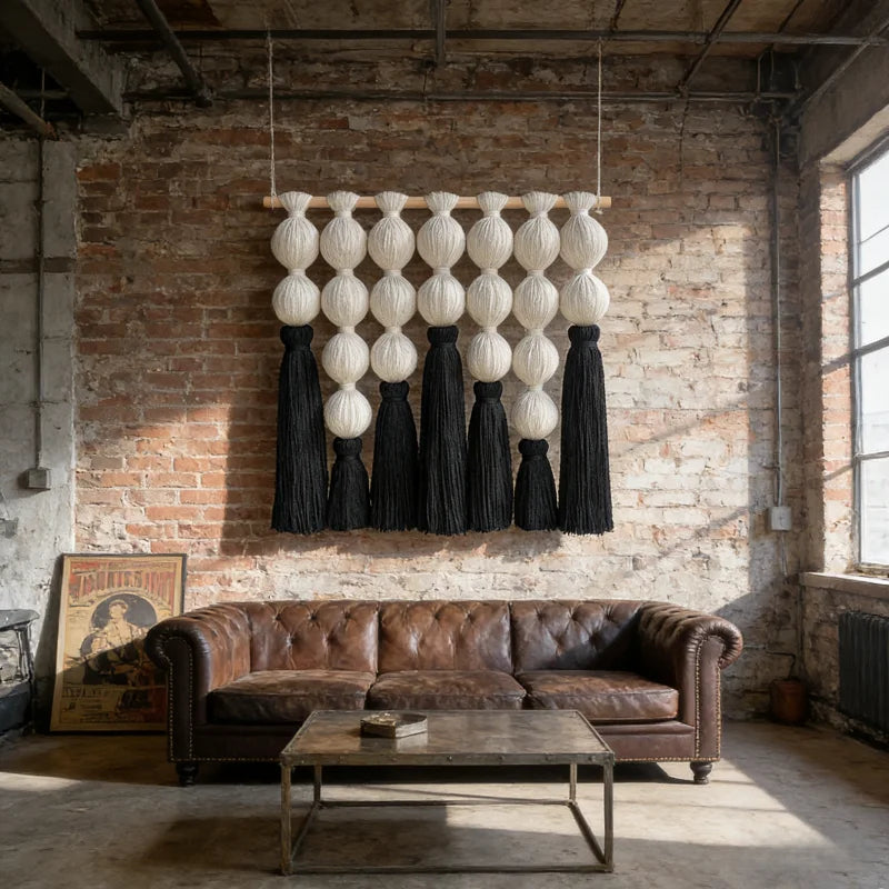 Large Macrame Wall Hanging Cotton Rope Ball Design Tassel Wall Art Wall Decor for Living Room Bedroom