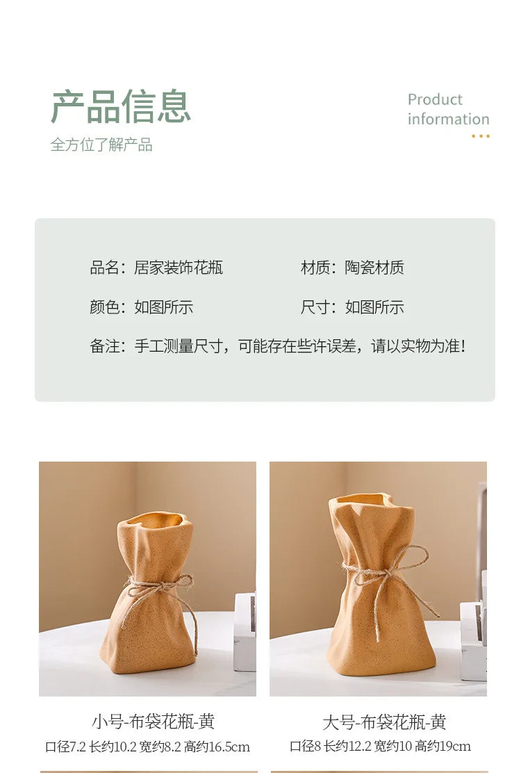 Ceramic Vase and Glass Flower Vase Hydroponic Money Bag Shaped Vase