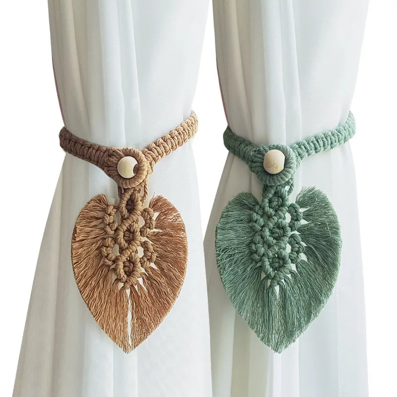 1/2PCs Handmade Curtain Tiebacks Macrame Tassel Leaf Shaped Curtain Holdback Braided Tie Back Holder Bohemian Home Decoration
