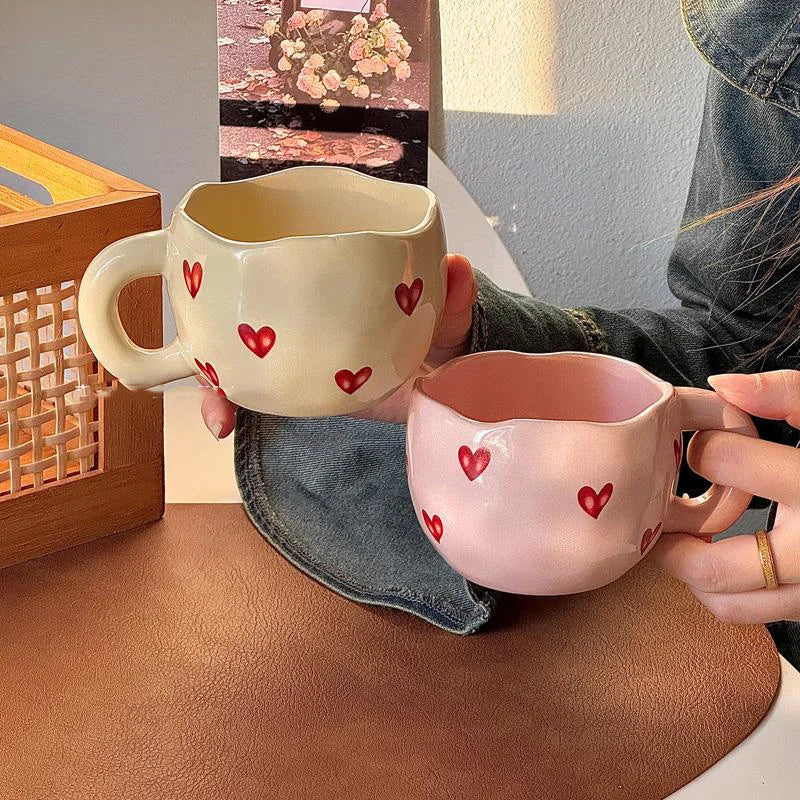 Heart Ceramic Cup New Household 300ml Women Cream Wind Exquisite Office Coffee Mugs Creative Aesthetic High Quality Handle Cup