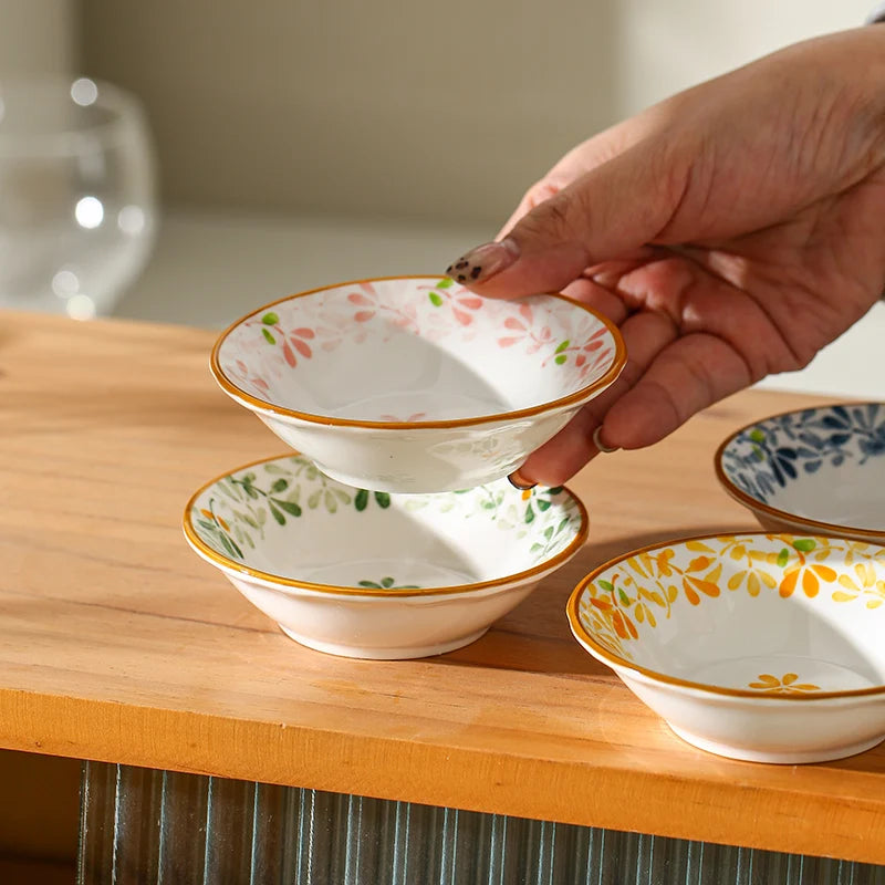 3.8 Inch 4/8 Pcs Floral Ceramic Seasoning Dishes, Microwave/Dishwasher Safe, Soy Sauce/Vinegar/Chili Powder/Salad Dressing Plate