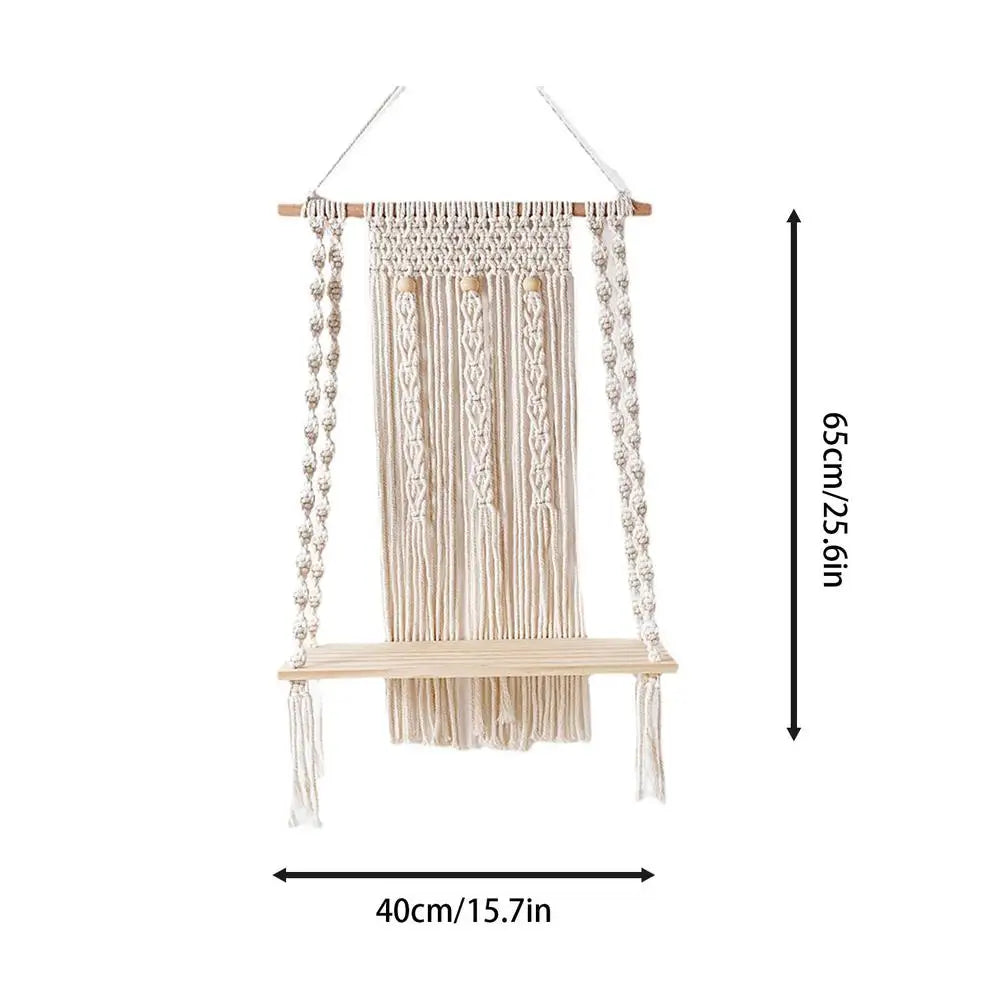 Macrame Wall Hanging Tapestry With Wooden Shelf Handwoven Bohemia Tassel Curtain Tapestry Wedding Backgrou Boho Decor
