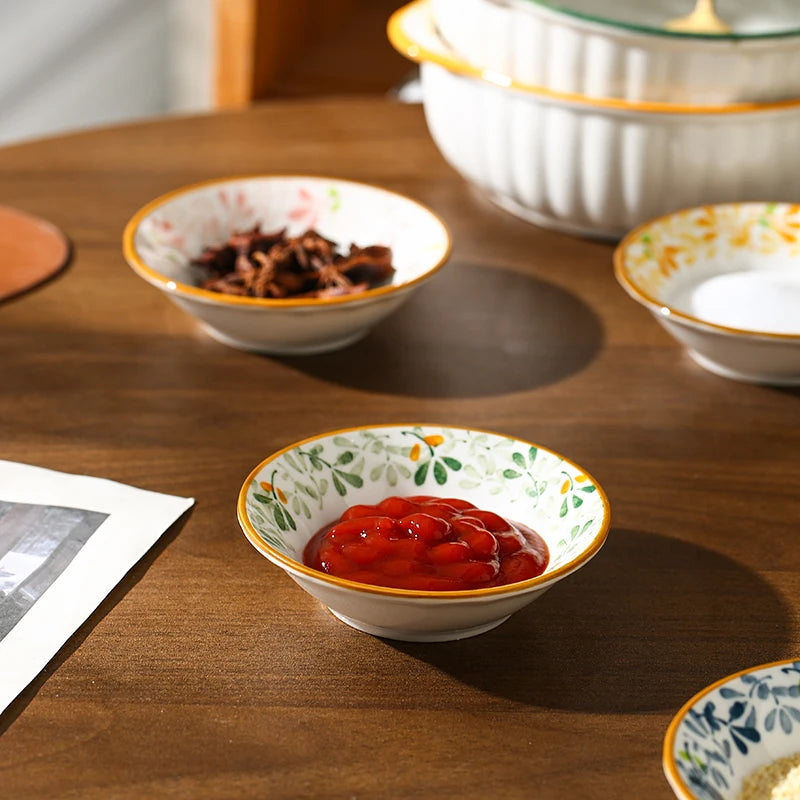 3.8 Inch 4/8 Pcs Floral Ceramic Seasoning Dishes, Microwave/Dishwasher Safe, Soy Sauce/Vinegar/Chili Powder/Salad Dressing Plate