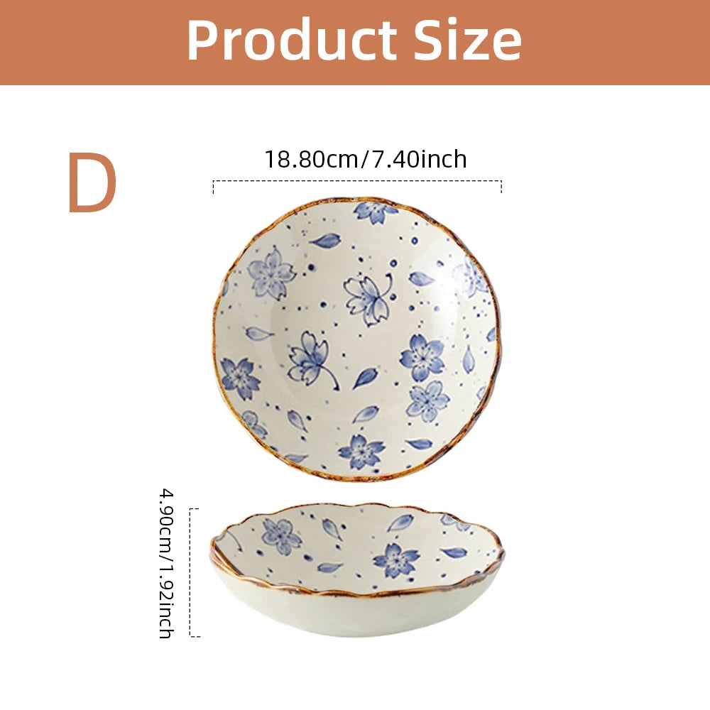 7.4inch Ceramic Dinner Plates Japanese Retro Deep Round Plate Dinner Plates Pasta Plate Kitchen Tableware Microwave Oven Bakware