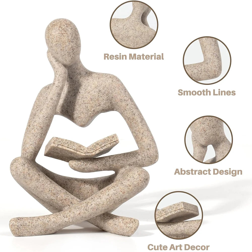 Bookshelf Decor Home Decor - Person Who is Thinking Abstract Thinker Sculpture Figurine Statue Resin Modern Reading Decoration