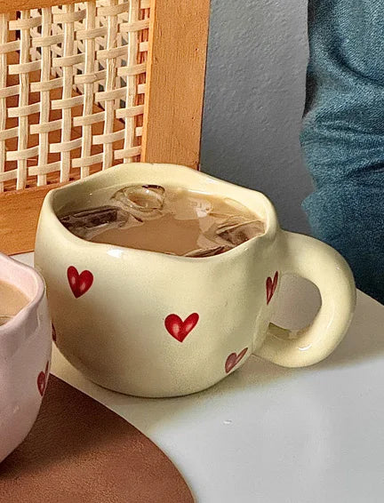 Heart Ceramic Cup New Household 300ml Women Cream Wind Exquisite Office Coffee Mugs Creative Aesthetic High Quality Handle Cup