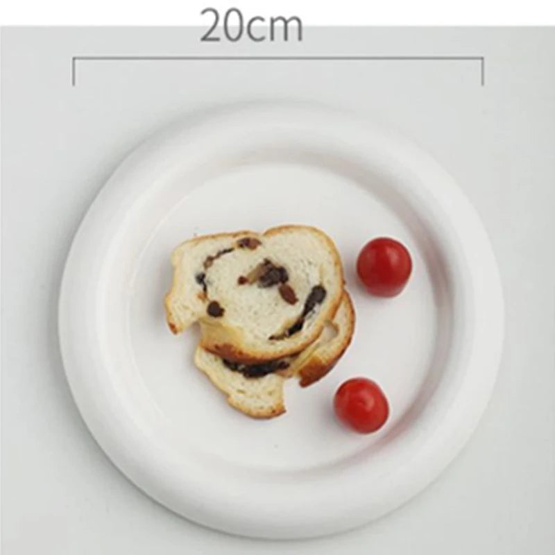 European-style White Ink Ceramic Plate Tableware Main Course Kitchenware Household Western-style Round Plate Decorative Plate