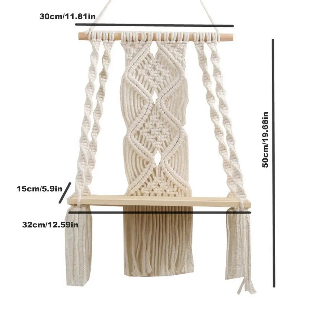 Macrame Wall Hanging Tapestry With Wooden Shelf Handwoven Bohemia Tassel Curtain Tapestry Wedding Backgrou Boho Decor