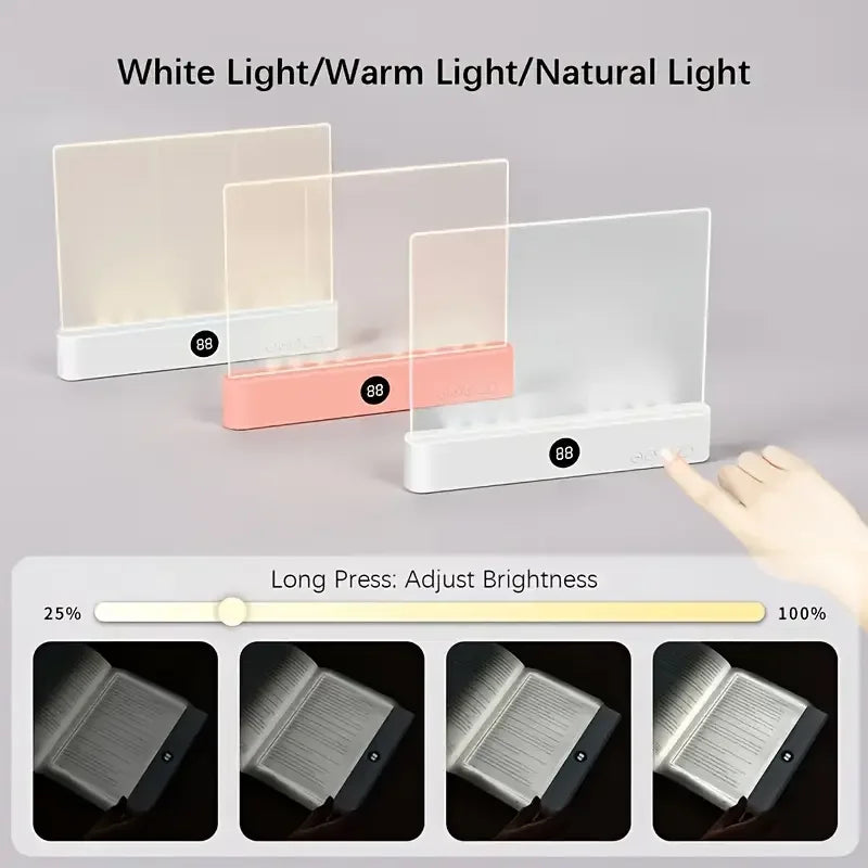 Book Light, Rechargeable Clear LED Flat Reading Light, Dimmable Panel Plate Lamp Book Full Page Light for Reading at Night