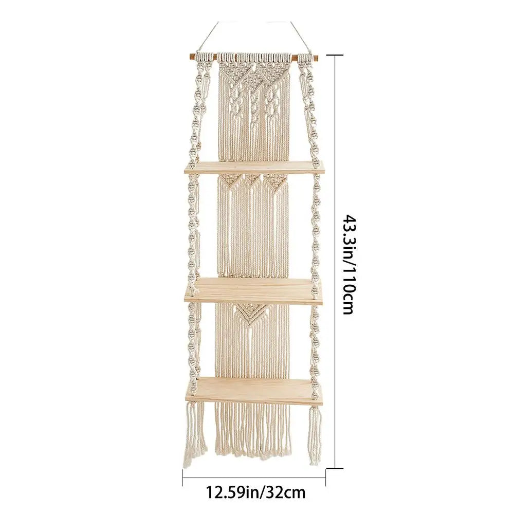 Macrame Wall Hanging Tapestry With Wooden Shelf Handwoven Bohemia Tassel Curtain Tapestry Wedding Backgrou Boho Decor