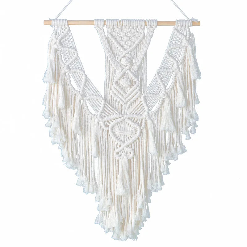 Bohemian Tapestry with Tassels, Handwoven Cotton Wall Hanging, Macrame Art Craft, Finished Boho Decor
