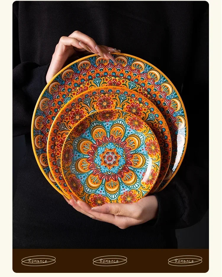 8IN Vintage Ceramic Plates Steak Plates Western Plates Flat  Dinner Plates And Shallow Plates Pasta Egg Vegetables Plate