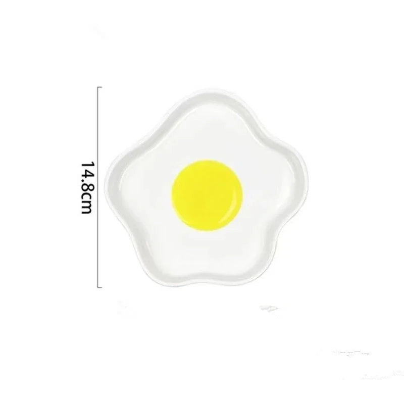 Novelty Ceramic Plate Lovely Fried Egg Shape Afternoon Tea Dessert Saucer Breakfast Salad Fruit Tray Creative Tableware Dishes