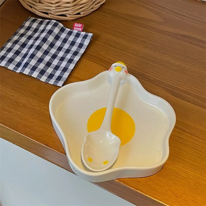 Novelty Ceramic Plate Lovely Fried Egg Shape Afternoon Tea Dessert Saucer Breakfast Salad Fruit Tray Creative Tableware Dishes