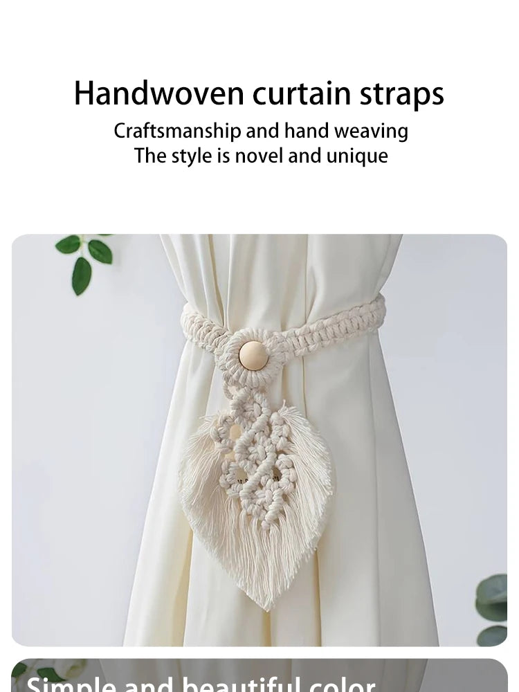 Handmade Braided Cotton Rope Curtain Fasteners Curtain Ties Tassel Leaf Curtain Ties Bohemian Style