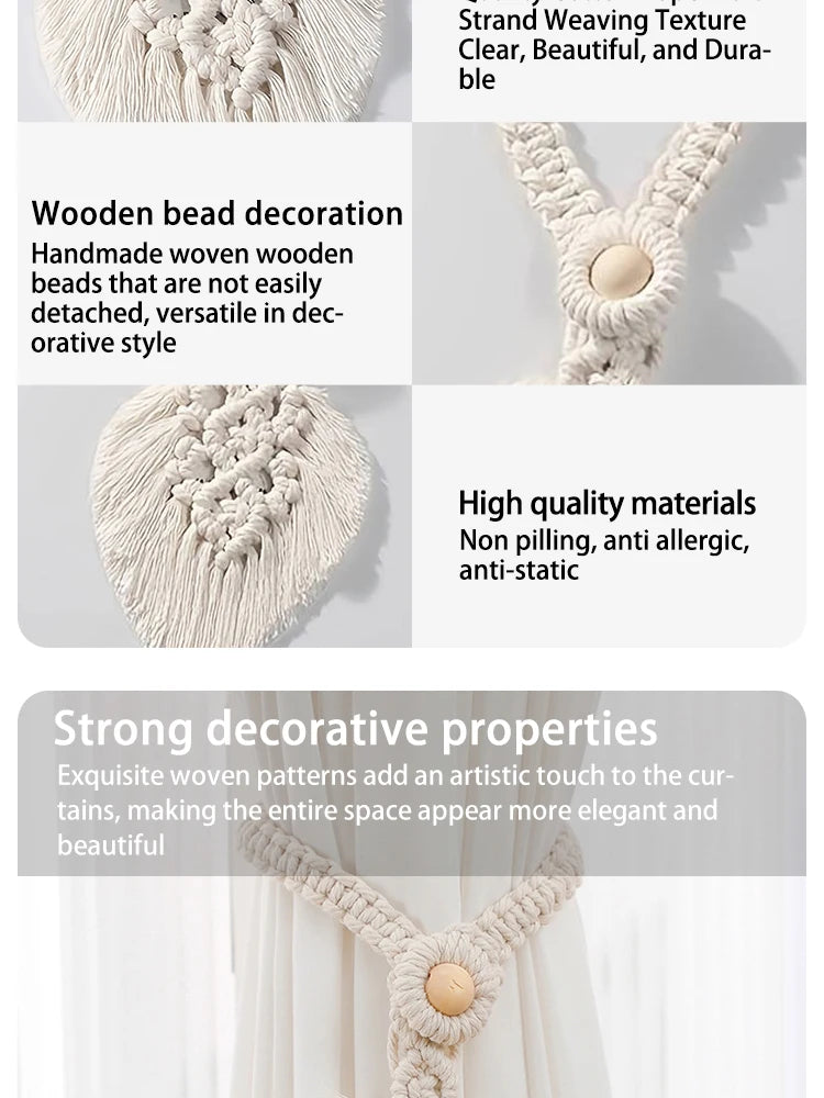 Handmade Braided Cotton Rope Curtain Fasteners Curtain Ties Tassel Leaf Curtain Ties Bohemian Style