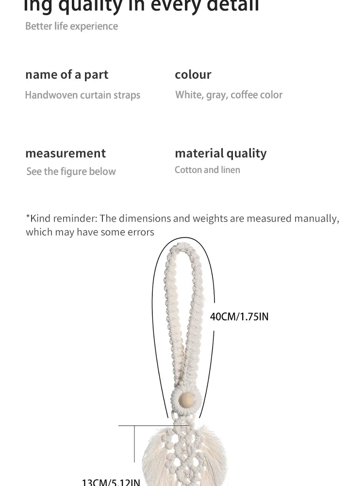 Handmade Braided Cotton Rope Curtain Fasteners Curtain Ties Tassel Leaf Curtain Ties Bohemian Style