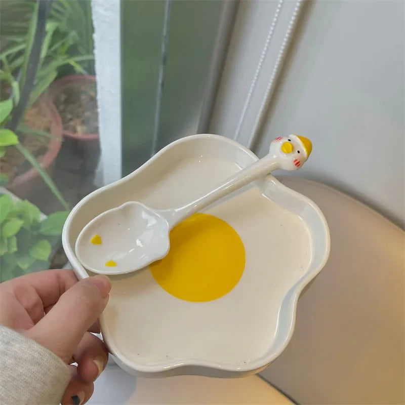 Novelty Ceramic Plate Lovely Fried Egg Shape Afternoon Tea Dessert Saucer Breakfast Salad Fruit Tray Creative Tableware Dishes
