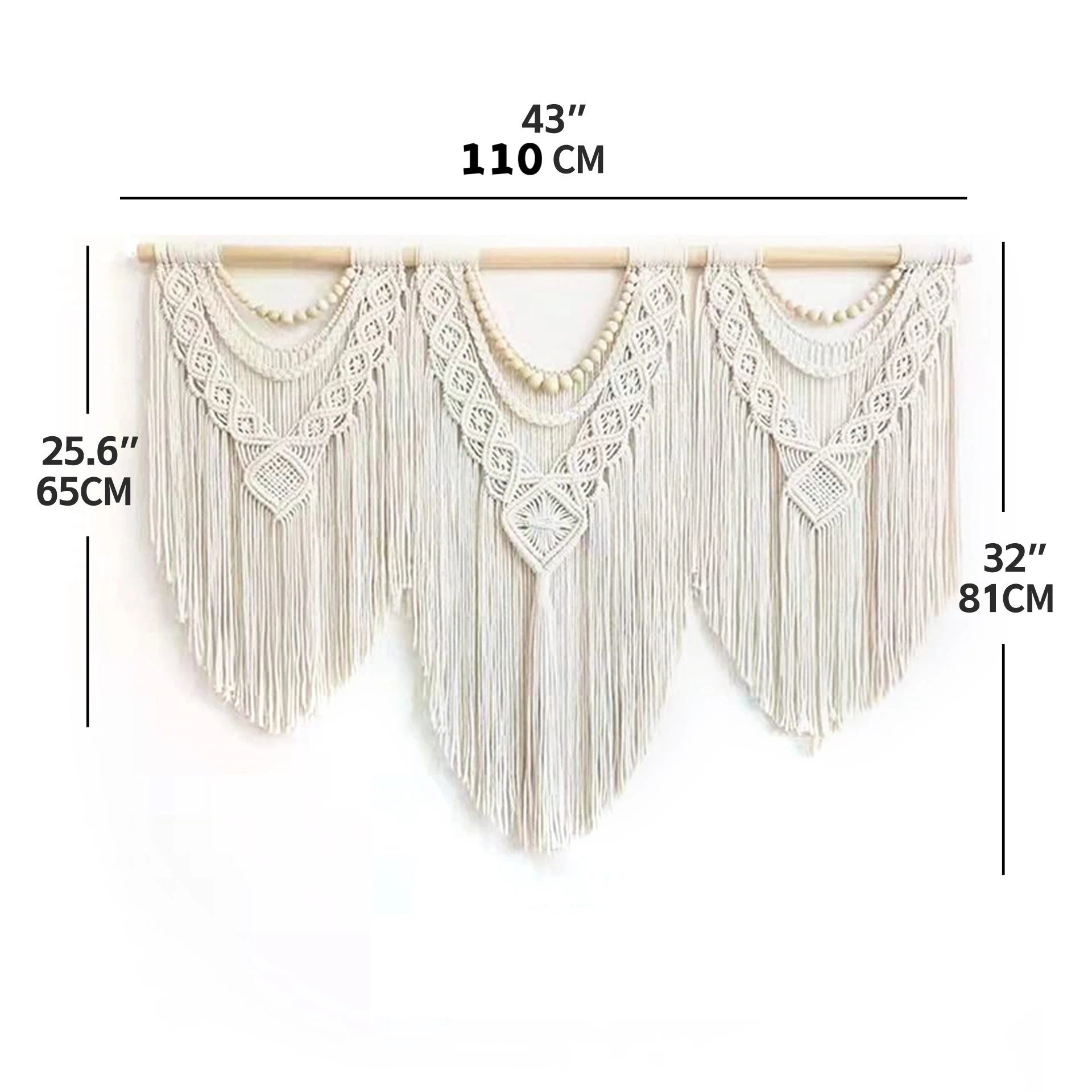 Macrame Handwoven Bohemian Cotton Rope Boho Tapestry Home Decor Creamy-White Wall Hanging Decoration Art Tapestry