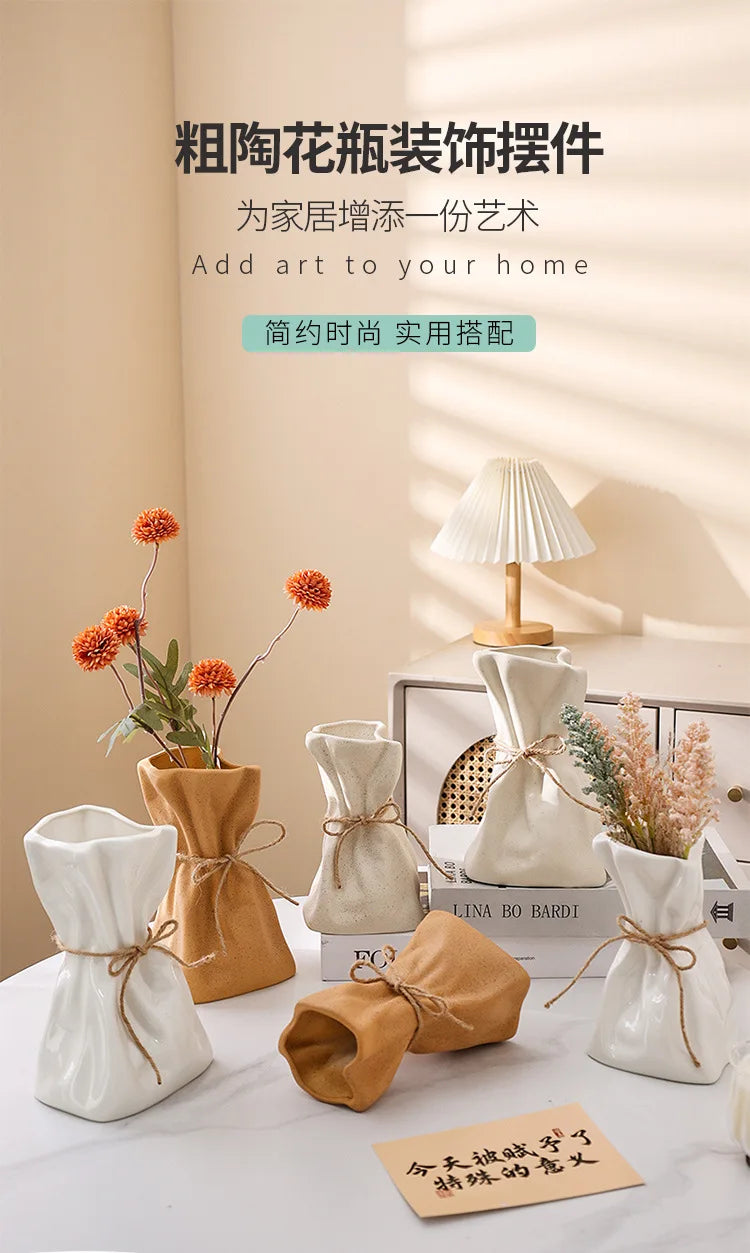 Ceramic Vase and Glass Flower Vase Hydroponic Money Bag Shaped Vase