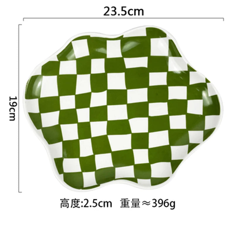 European Chessboard Ceramic Plate Black and White Checkered Irregular Tableware Dinner Plate Dinner Set Plates and Dishes