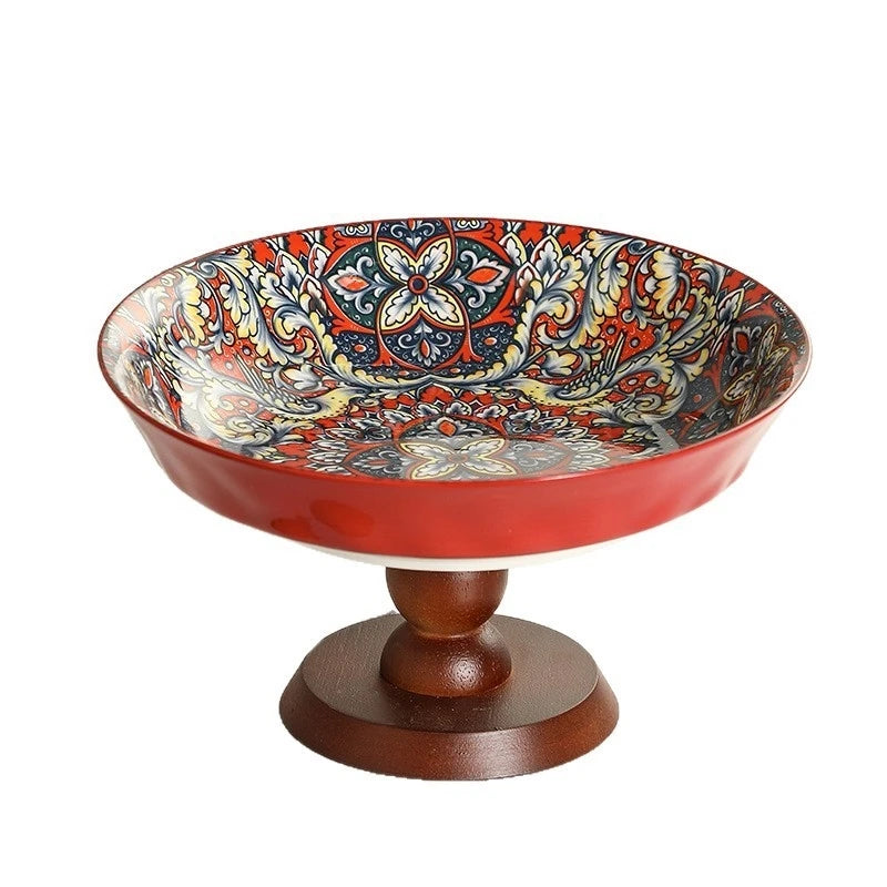 Ceramic Fruit Tray Boho Vintage Premium Serving Plate Coffee Table Snacks Centerpiece For Living Room Kitchen Gifts For Couples