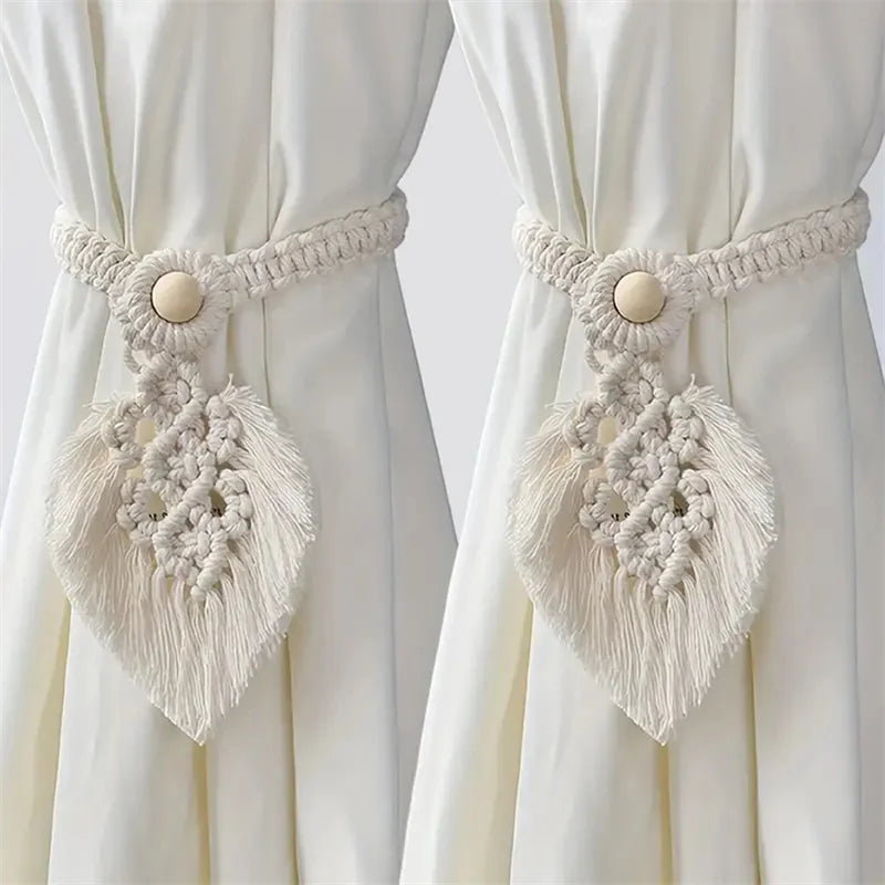1/2PCs Handmade Curtain Tiebacks Macrame Tassel Leaf Shaped Curtain Holdback Braided Tie Back Holder Bohemian Home Decoration