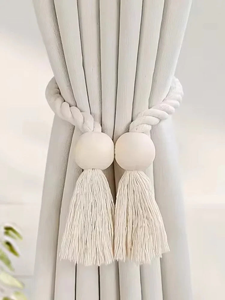 1PC Simple Fringe Beaded Curtain Strap No Punch Magnetic Adjustable Home Curtain Accessories