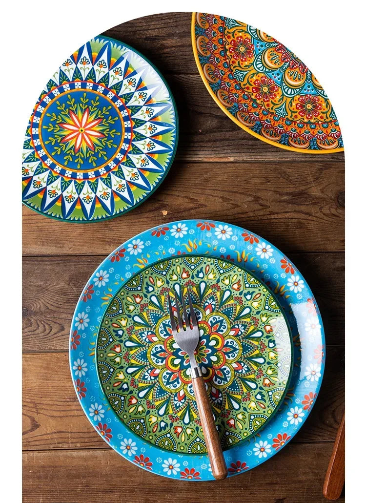 8IN Vintage Ceramic Plates Steak Plates Western Plates Flat  Dinner Plates And Shallow Plates Pasta Egg Vegetables Plate