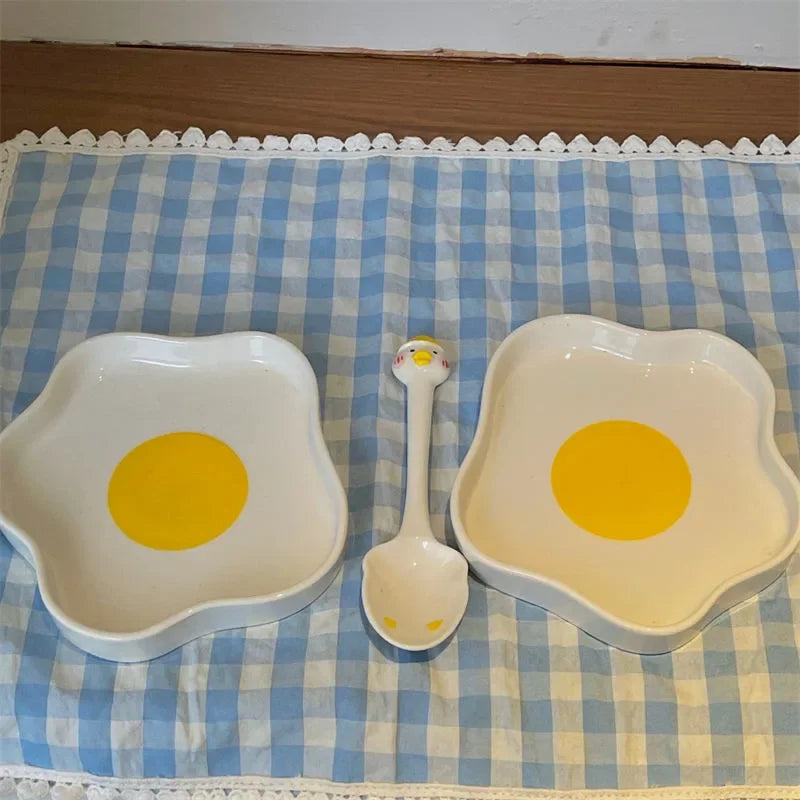 Novelty Ceramic Plate Lovely Fried Egg Shape Afternoon Tea Dessert Saucer Breakfast Salad Fruit Tray Creative Tableware Dishes
