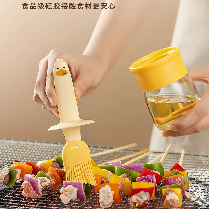 Oil Brush Bottle, Glass Oil Bottle Brush, Household with Lid, Oil Control, Barbecue, Baking, Pancake Oil Brush
