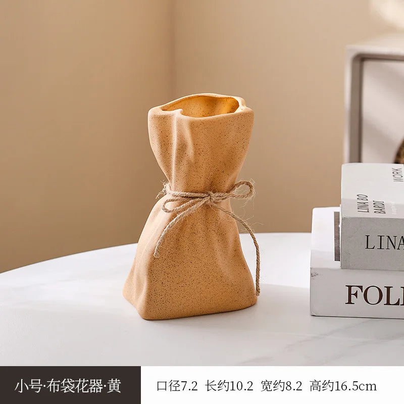 Ceramic Vase and Glass Flower Vase Hydroponic Money Bag Shaped Vase