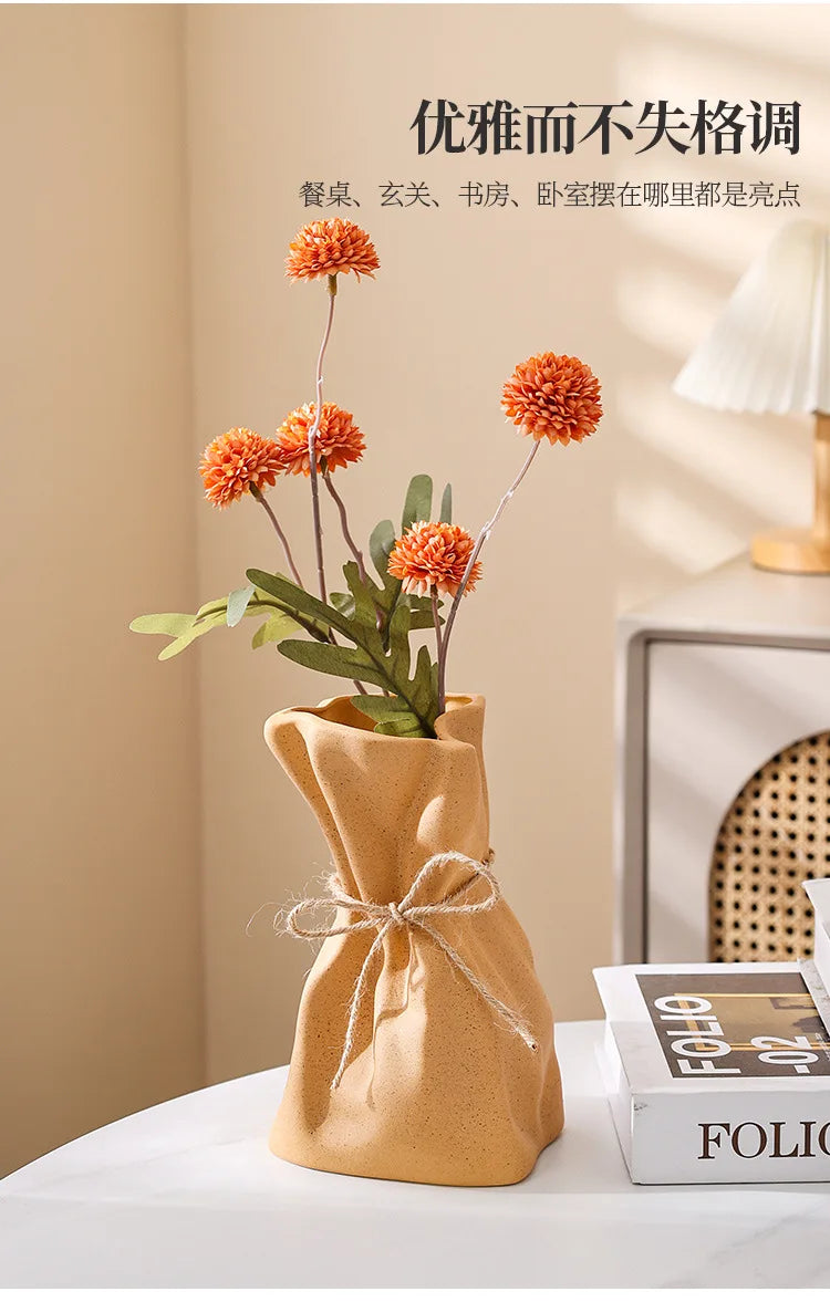 Ceramic Vase and Glass Flower Vase Hydroponic Money Bag Shaped Vase