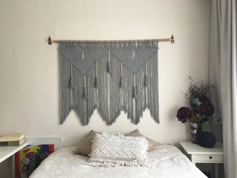 Bohemian Hand-Woven Tapestry Curtains Leaf Pattern Tassel Sofa Bedside Background Wall Hanging Room Decoration Curtain Tapestry