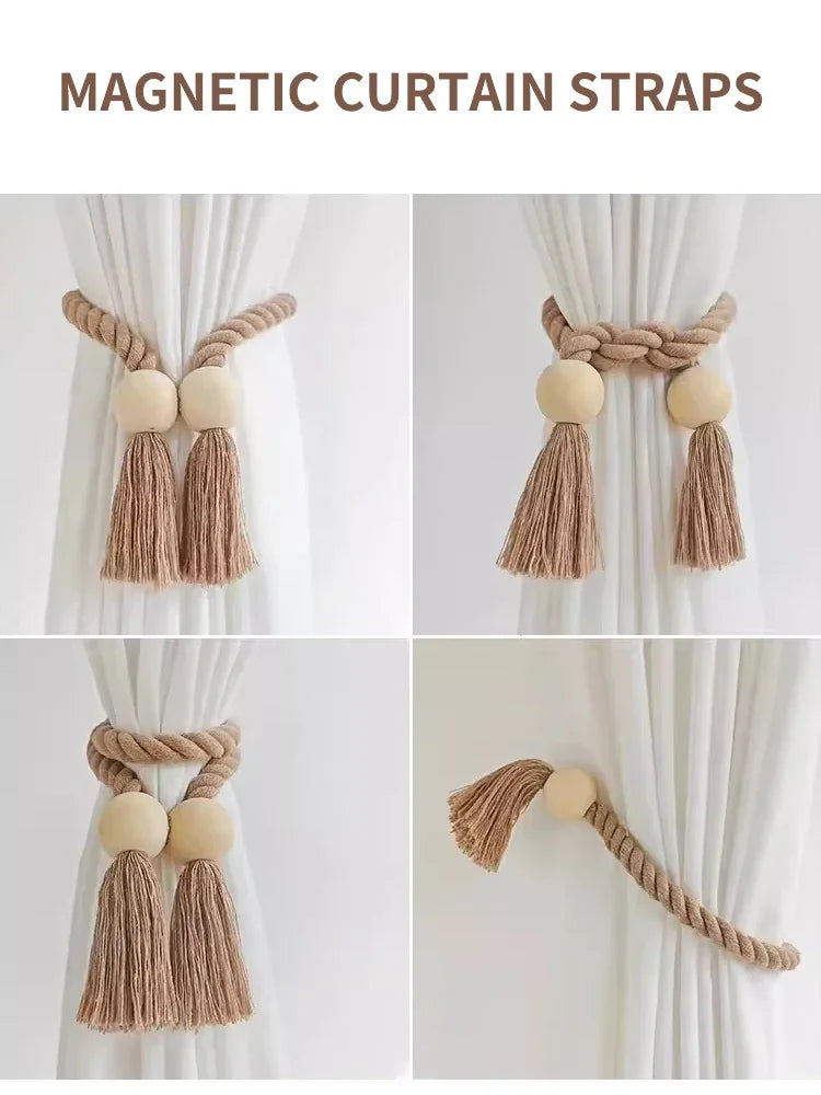 1PC Simple Fringe Beaded Curtain Strap No Punch Magnetic Adjustable Home Curtain Accessories