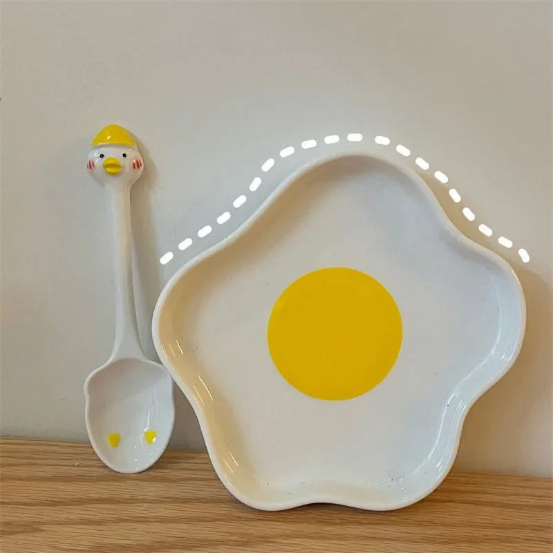 Novelty Ceramic Plate Lovely Fried Egg Shape Afternoon Tea Dessert Saucer Breakfast Salad Fruit Tray Creative Tableware Dishes