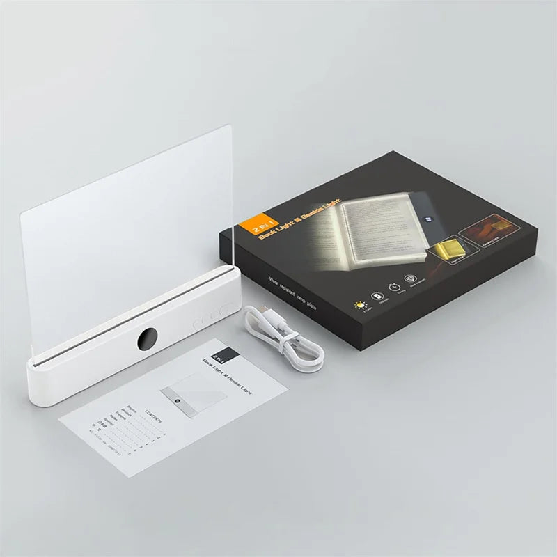 Book Light, Rechargeable Clear LED Flat Reading Light, Dimmable Panel Plate Lamp Book Full Page Light for Reading at Night