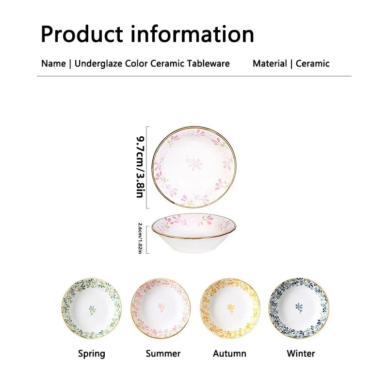 3.8 Inch 4/8 Pcs Floral Ceramic Seasoning Dishes, Microwave/Dishwasher Safe, Soy Sauce/Vinegar/Chili Powder/Salad Dressing Plate