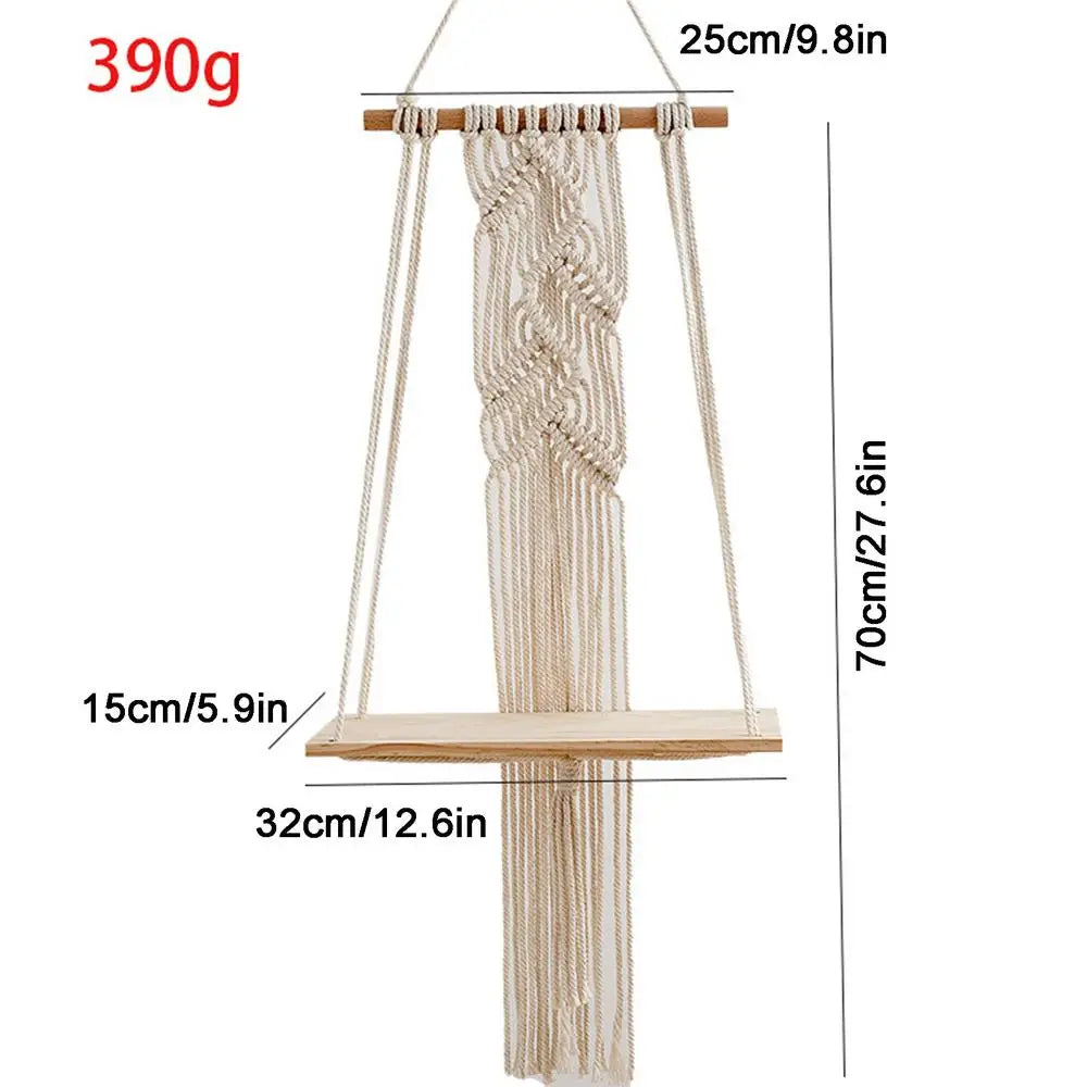 Macrame Wall Hanging Tapestry With Wooden Shelf Handwoven Bohemia Tassel Curtain Tapestry Wedding Backgrou Boho Decor