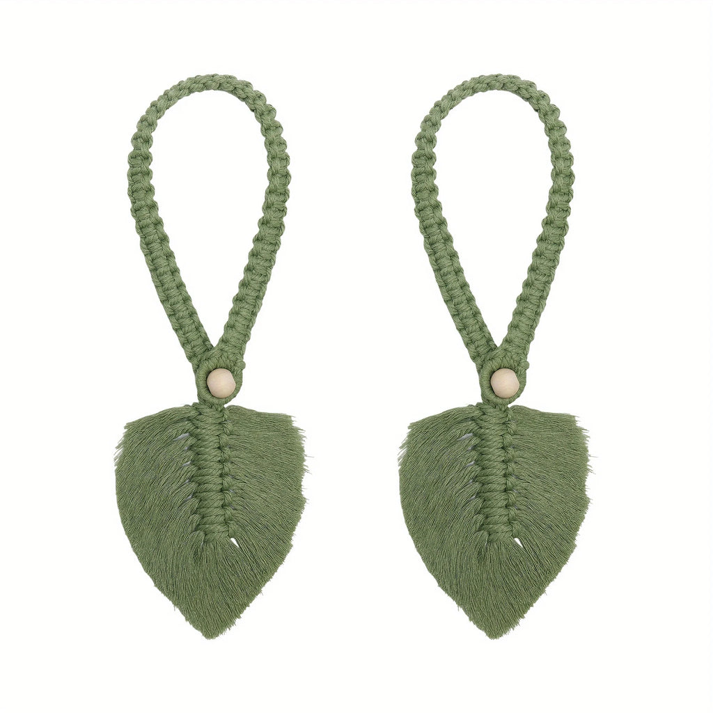 2pcs Stylish Woven Hemp Rope Leaf Design Curtain Tiebacks