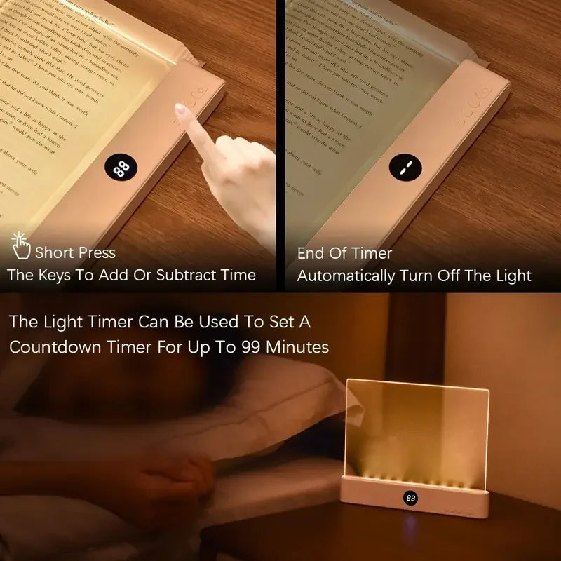 Book Light, Rechargeable Clear LED Flat Reading Light, Dimmable Panel Plate Lamp Book Full Page Light for Reading at Night
